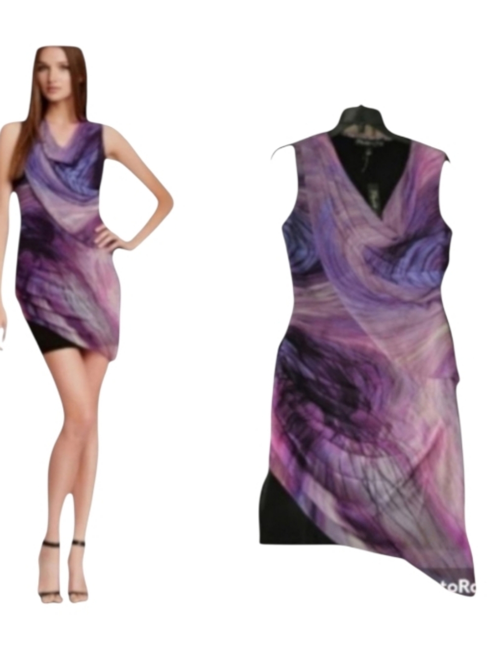 Elizabeth and James 100% Silk Sunset Abstract Mini Dress Sleeveless Purple Sz S - Picture 3 of 9